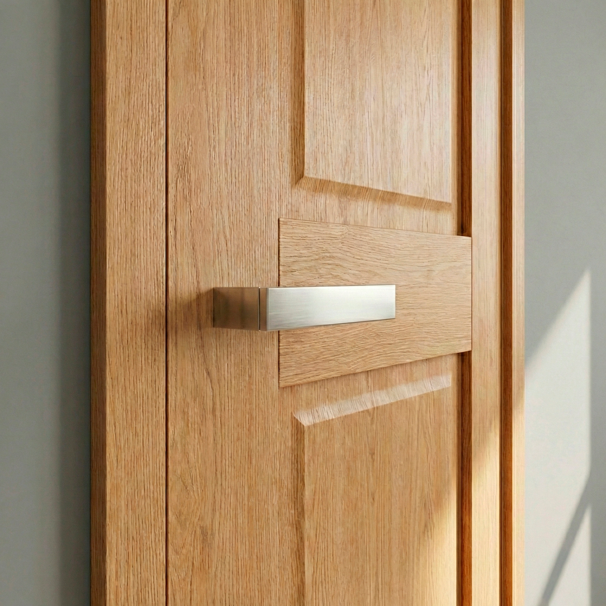 Avant-garde '1045' Eros model door handle with a rectangular rosette in a satin nickel finish