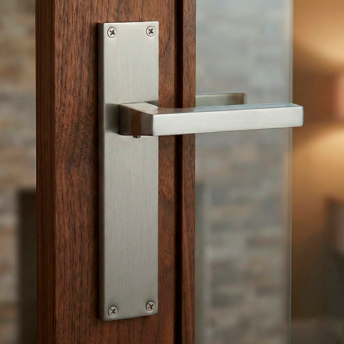 Modern zamak door handle in satin nickel and space gray finish with rectangular plate model '840'