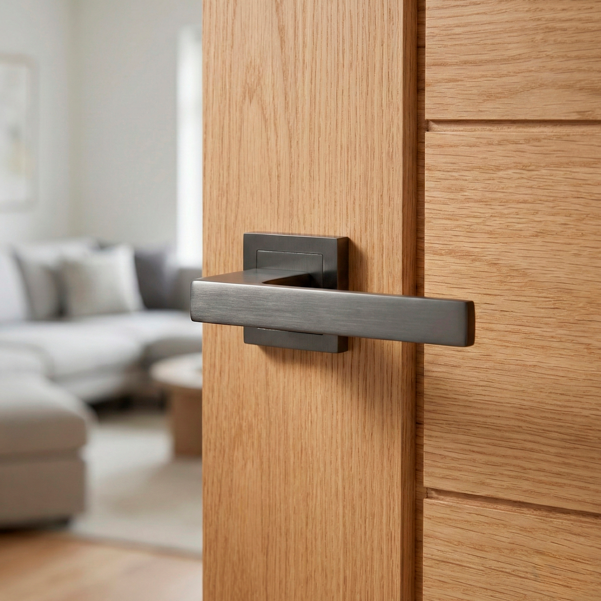 Zamak door handle model 220 with square rosette in graphite finish