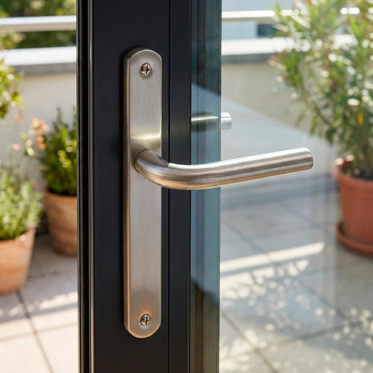 '403' model handle with narrow oval stainless steel plate for metal doors