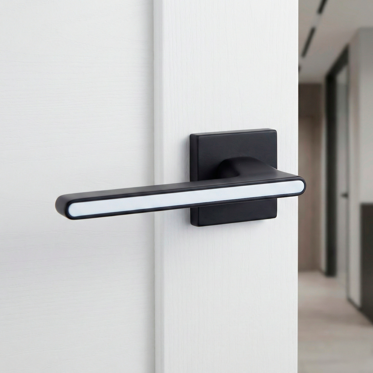 Zamak handle model 810N with square rosette in black finish for doors