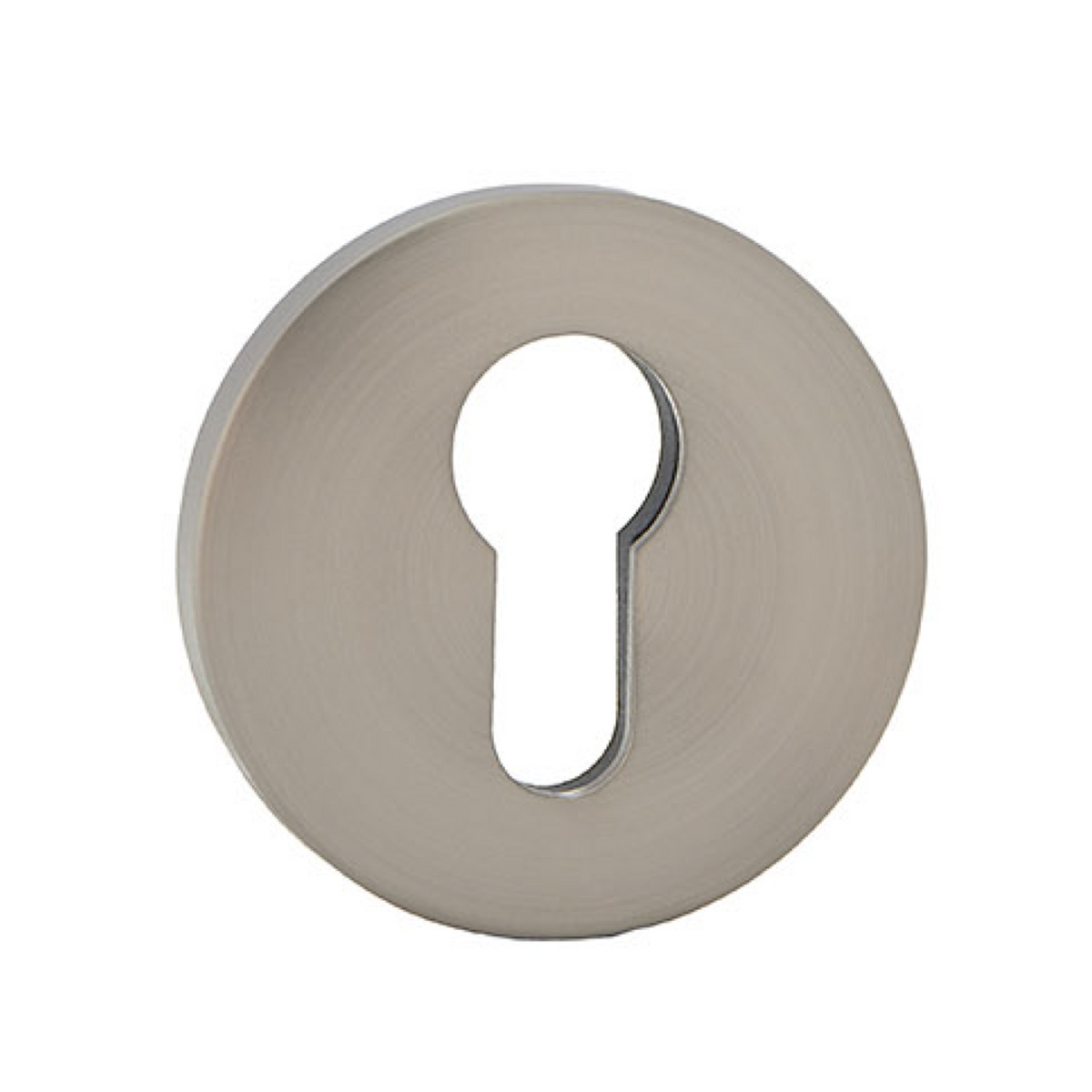 Runde Schlüsselrosette mit Birnenform in mattem Nickel-Finish und Nylonbasis für Zylinder