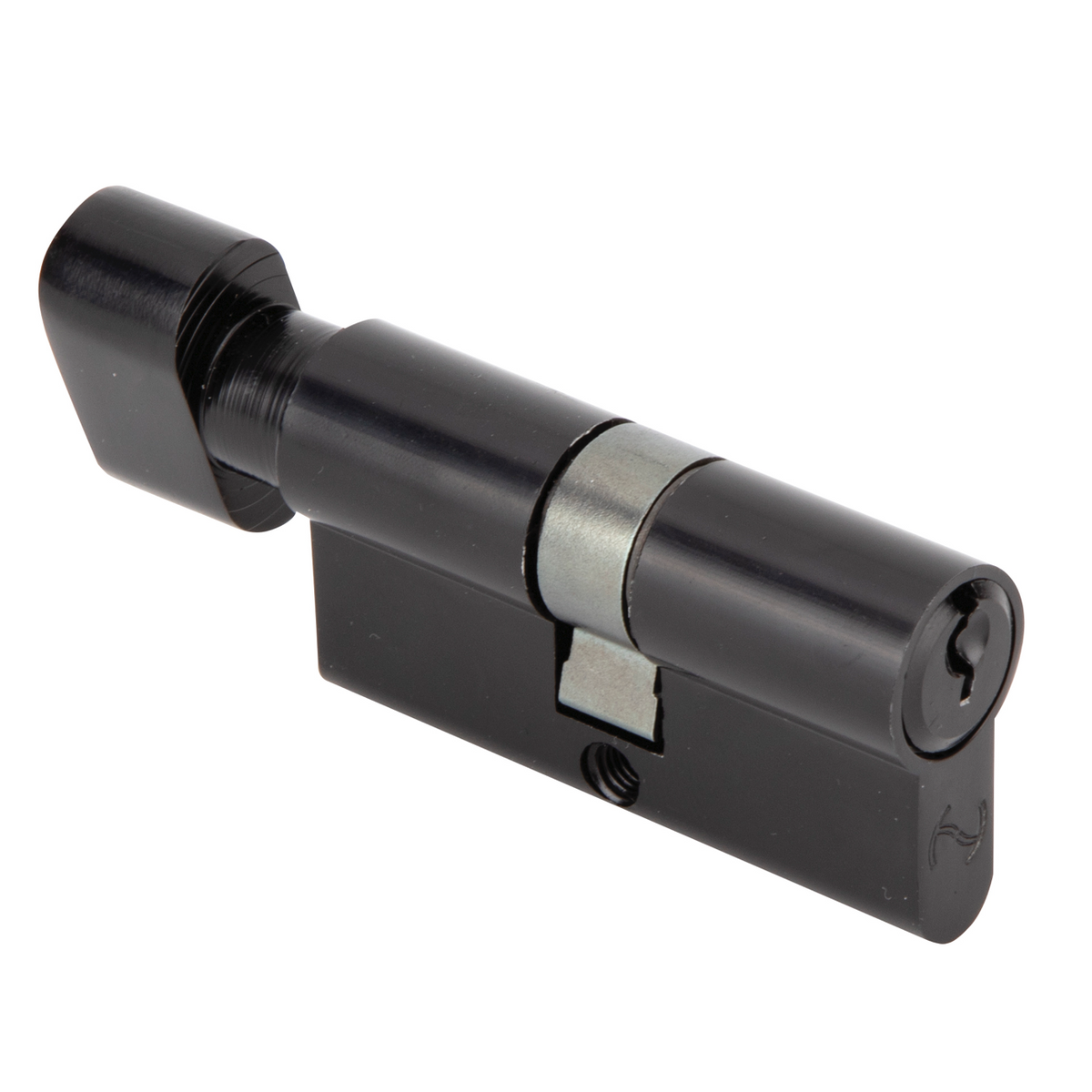 Black cylinder lock with thumbturn and serrated key 30x30