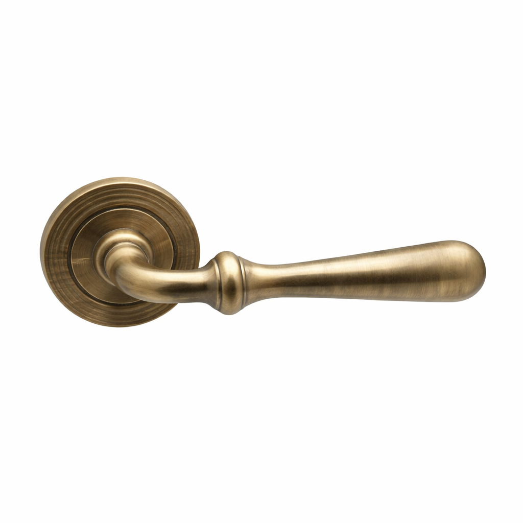Corine rustic handle with round rose in leather finish for doors