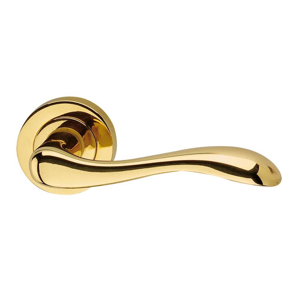 '501' model door handle with round brass rose in gold finish