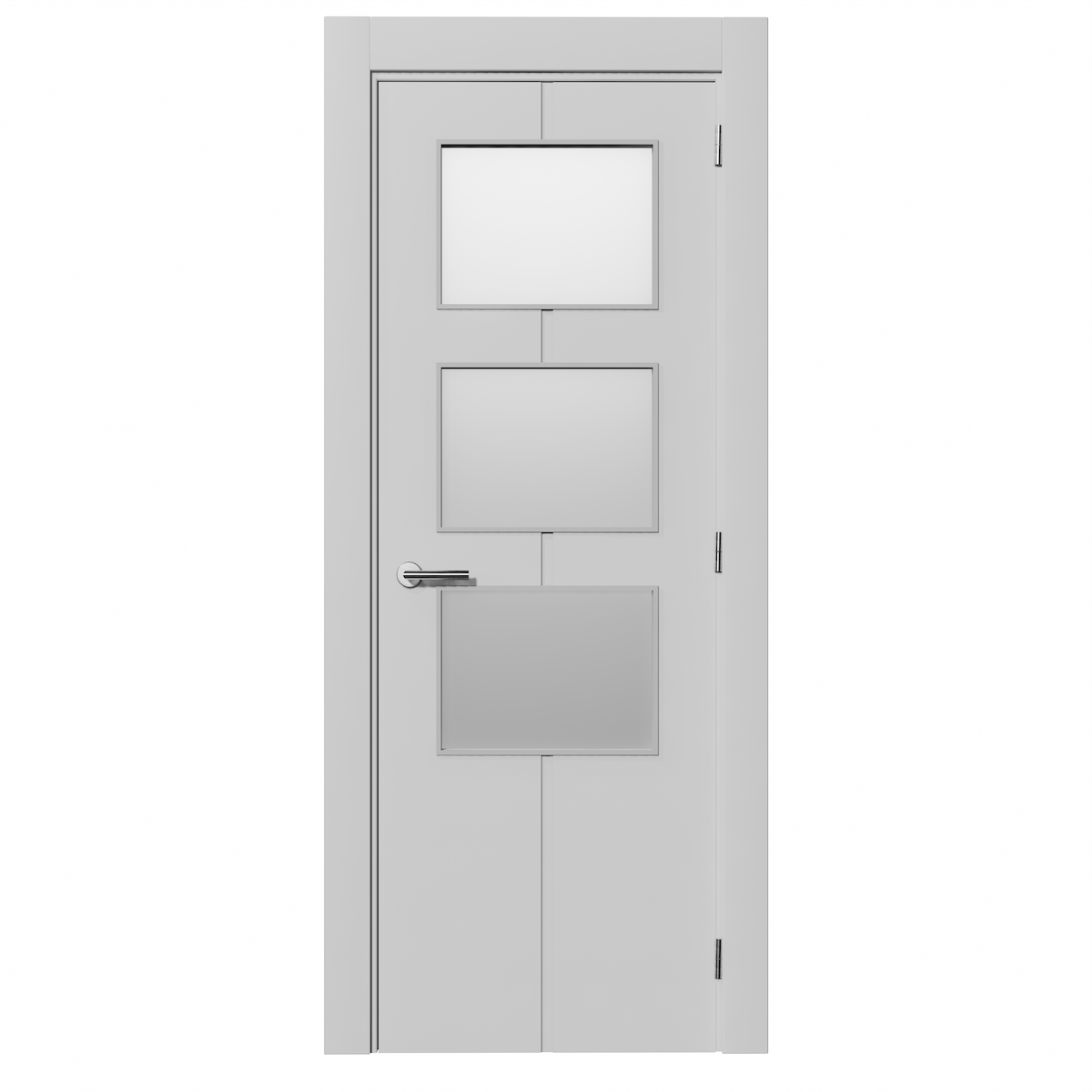 Drzwi HEAV z 3 szybami, montowane w ościeżnicy, o wymiarach 2030x905x35 mm, z pełnym wypełnieniem, w wykończeniu białym
