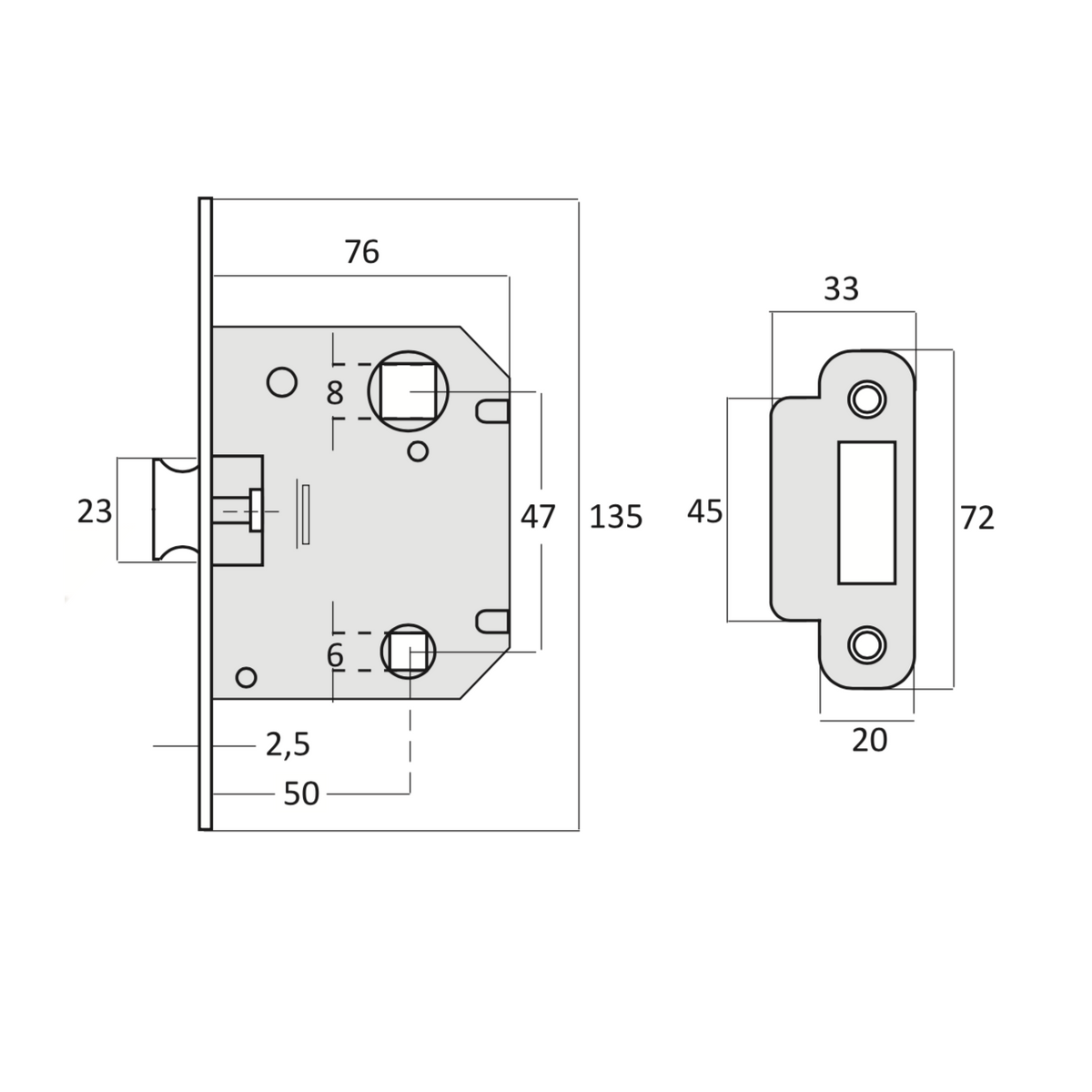 Reversible Einsteckfalle, 47mm Dornmaß, Leder-Finish, abgerundete Kante
