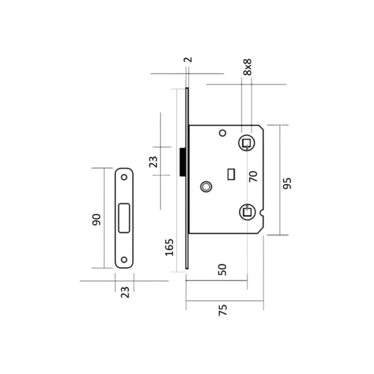 Magnetische schwarze Falle mit Verriegelungsoption, Abstand 70mm