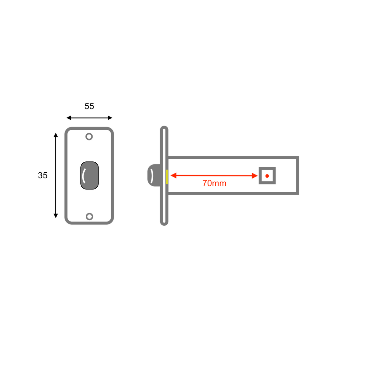 Round tubular latch in satin gold finish, 70mm backset