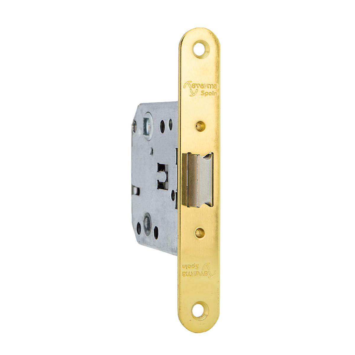 Reversible Einsteckfalle, 47mm Dornmaß, glänzend goldfarben, abgerundete Stulp