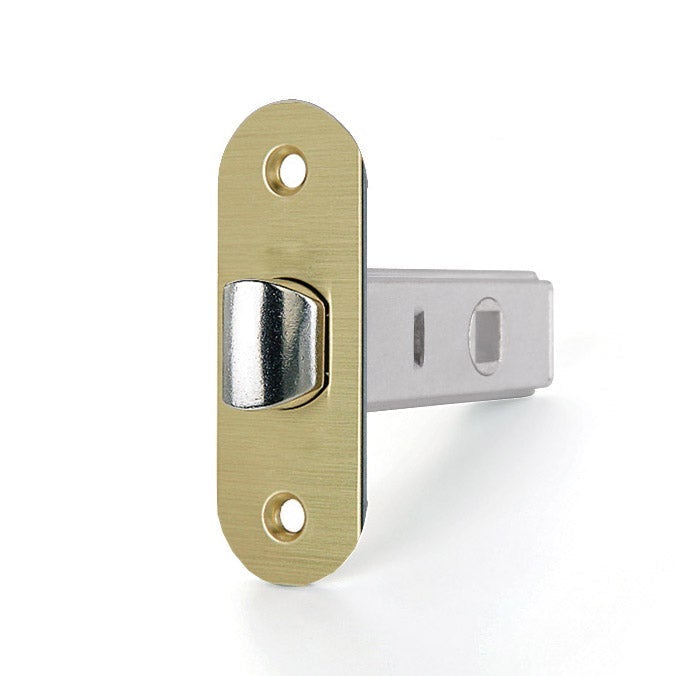 Round tubular latch in satin gold finish, 70mm backset