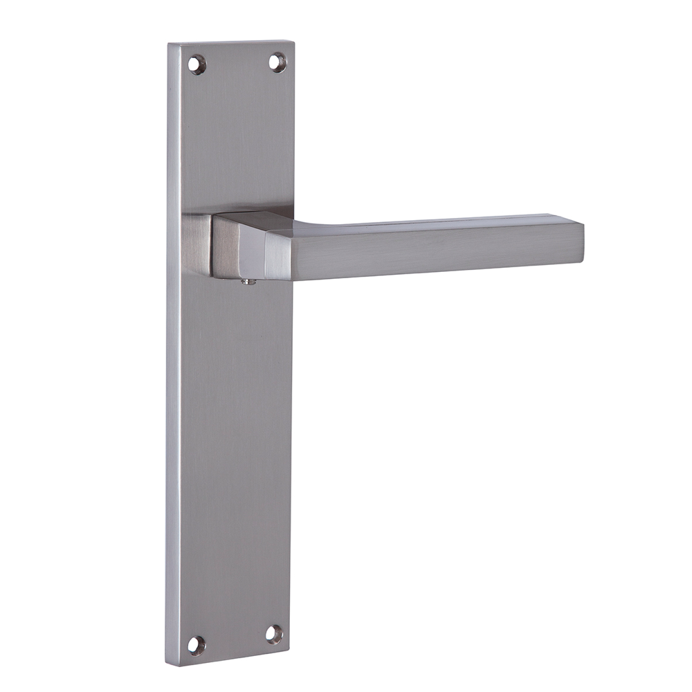 Modern zamak door handle in satin nickel and space gray finish with rectangular plate model '840'