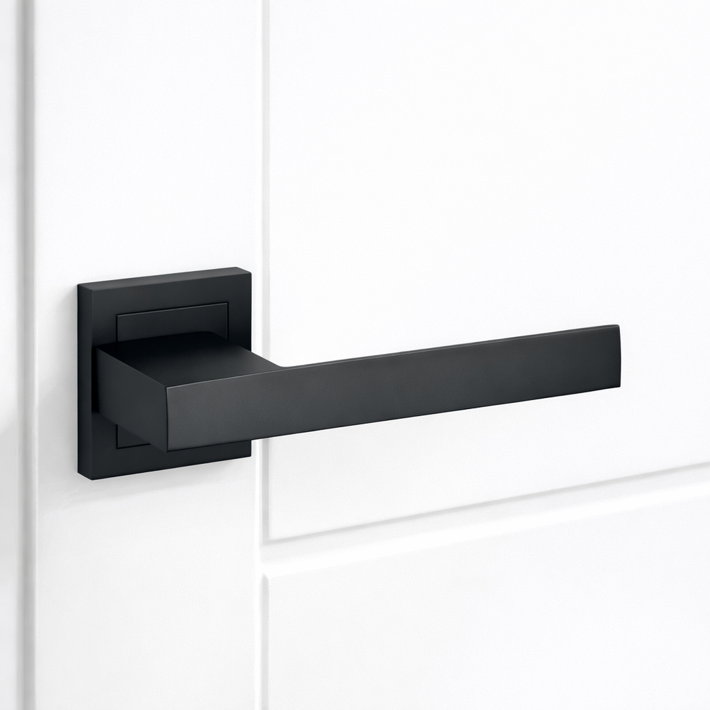 Zamak handle model 220 with square rose in black finish for doors