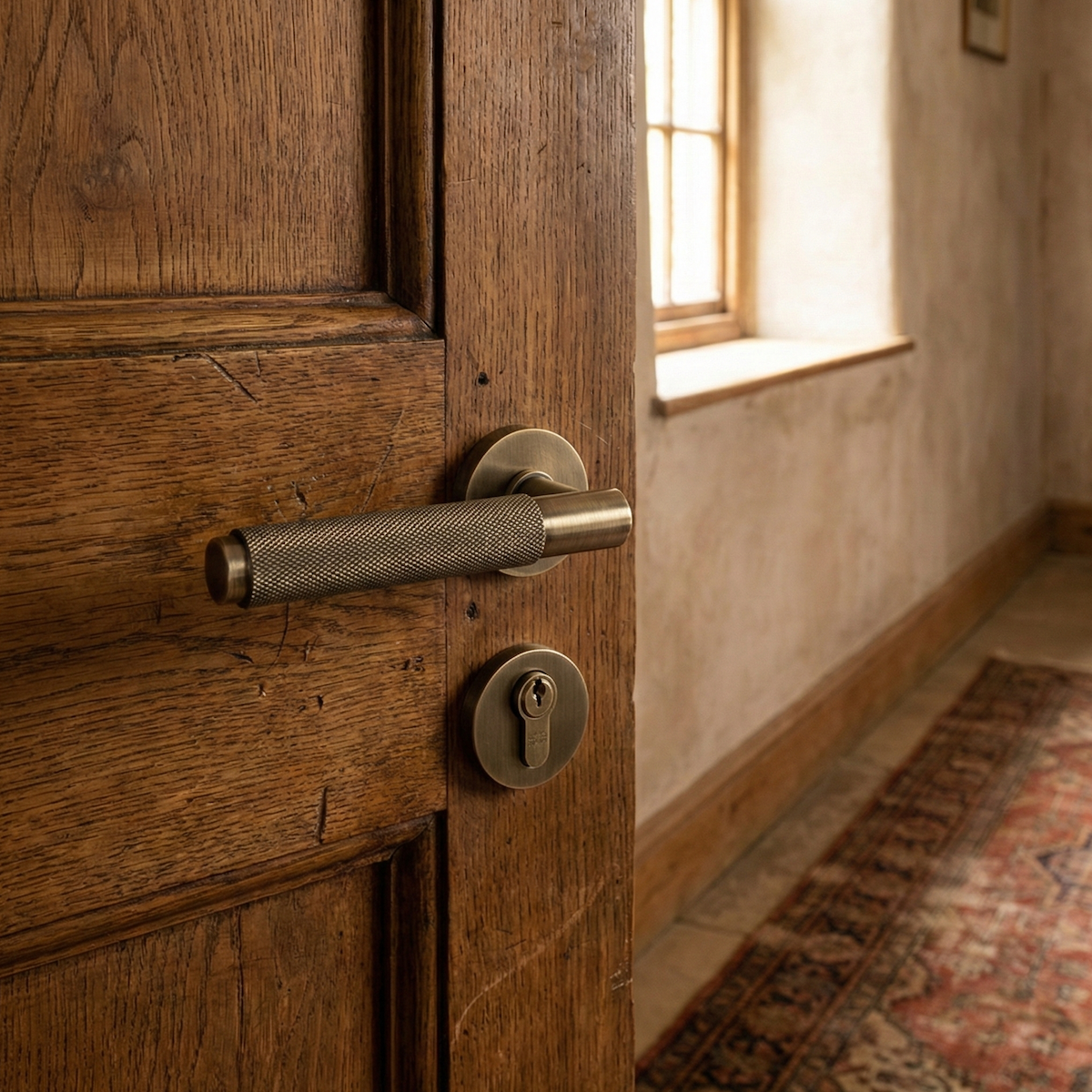 RS-510 Zamak round rosette door handle, leather