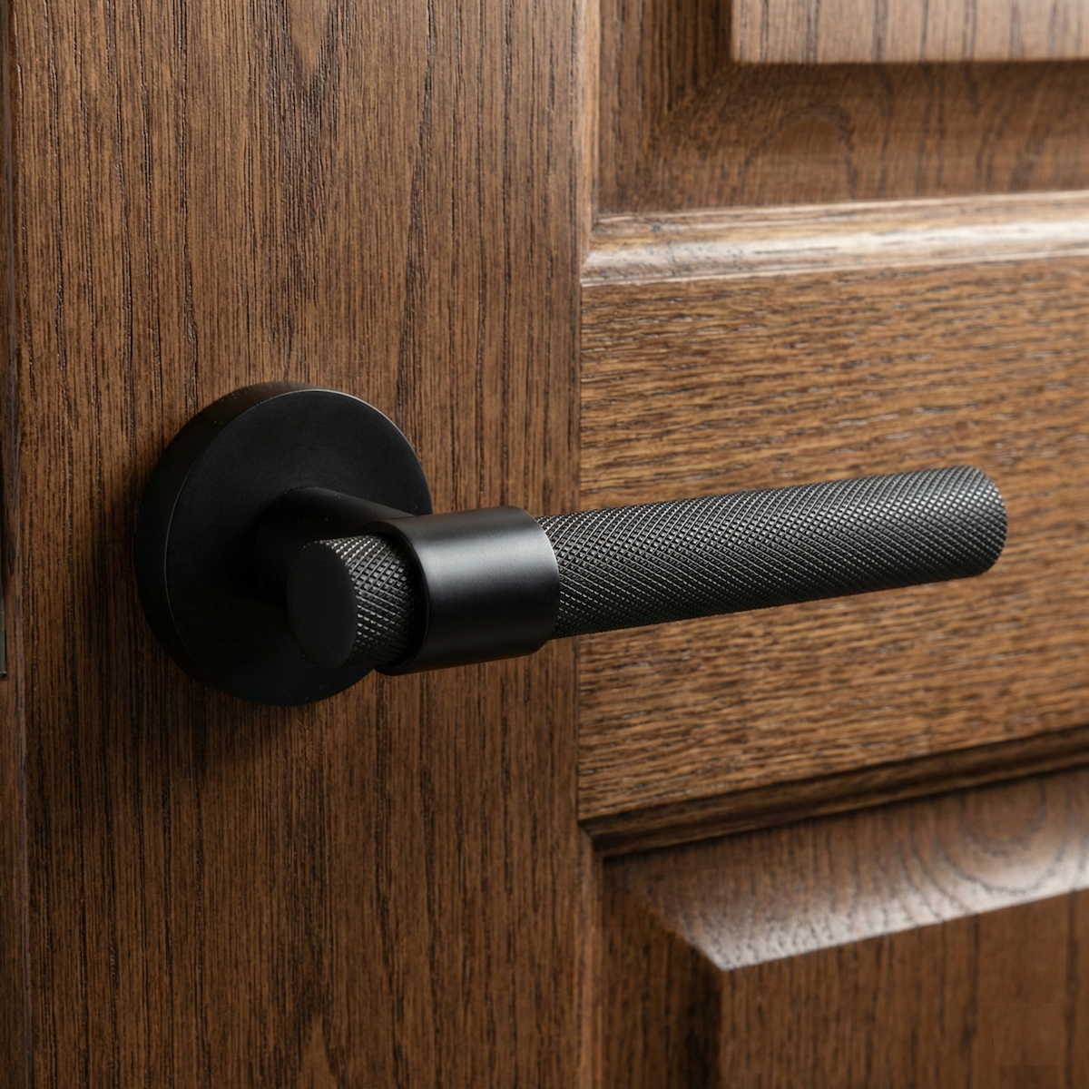 Pepo round rose door handle in black Zamak