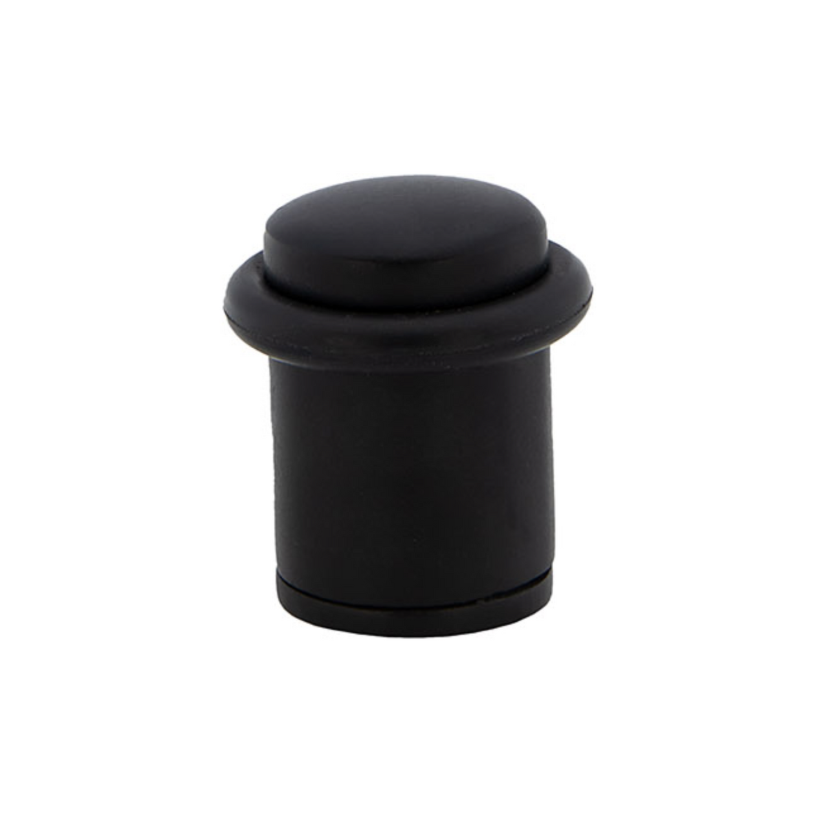 Black cylindrical door stop with rubber buffer and 20mm diameter