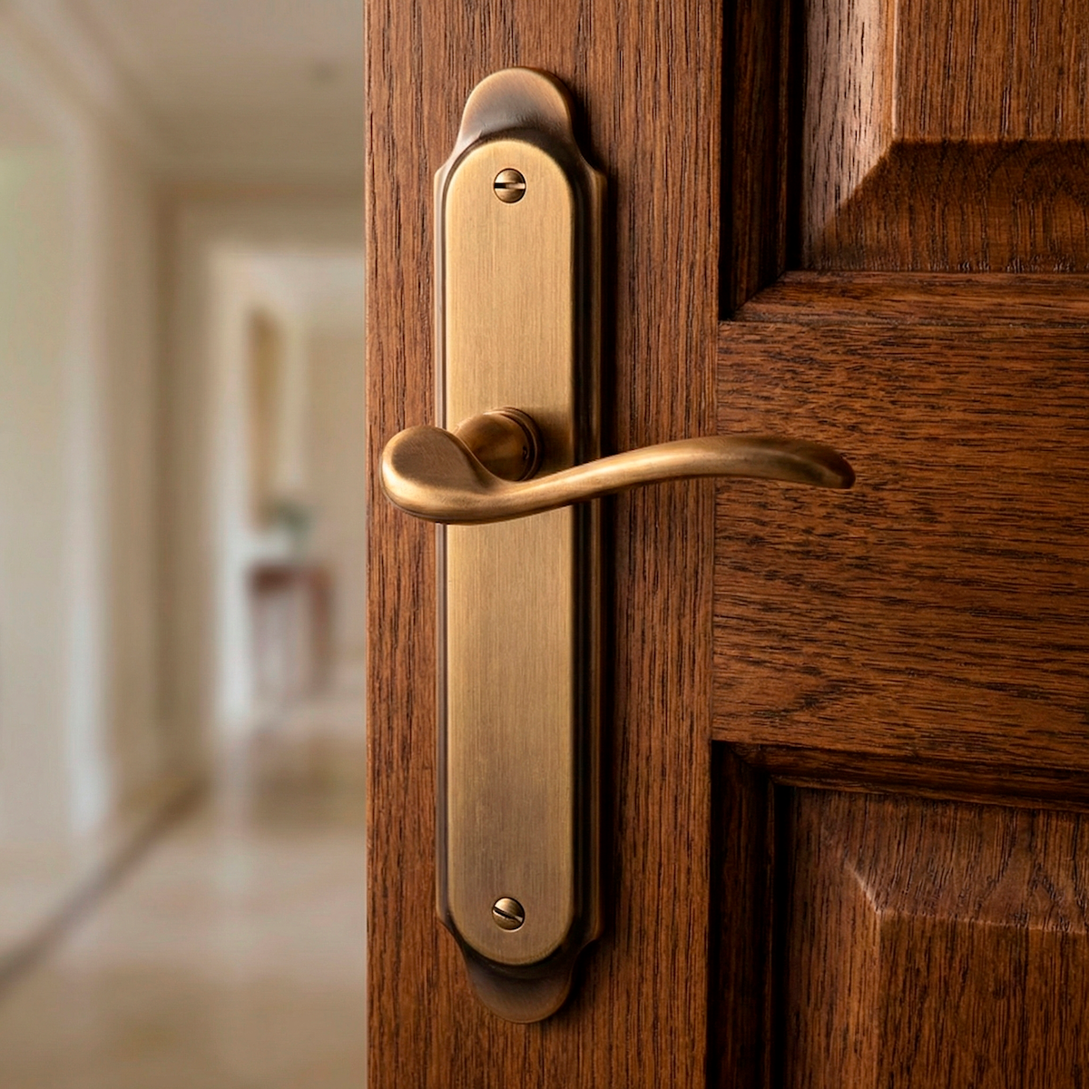 '7001' model door handle with oval zamak plate in leather finish