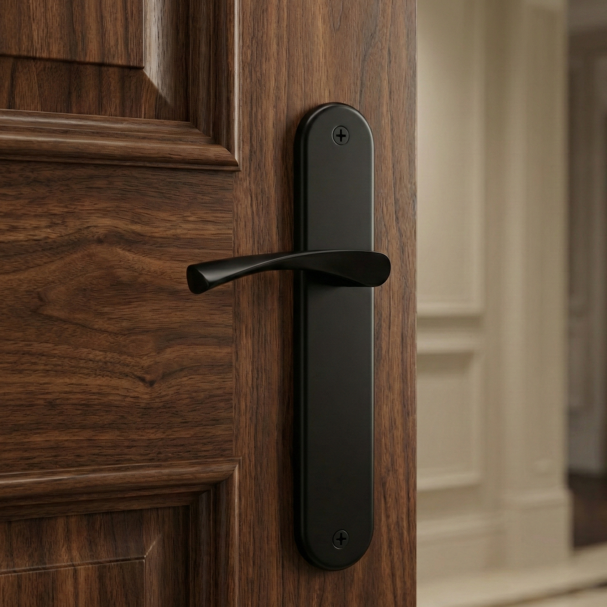 Manilla ola modelo '130' de zamak con placa ovalada acabado negro mate para puertas