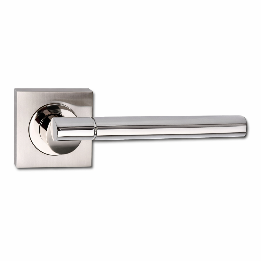 Klamka aluminiowa Macha z kwadratowym szyldem w wykończeniu nikiel kombinowany