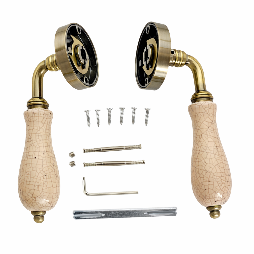 '4008' model aluminum handle with round rosette in leather finish with porcelain