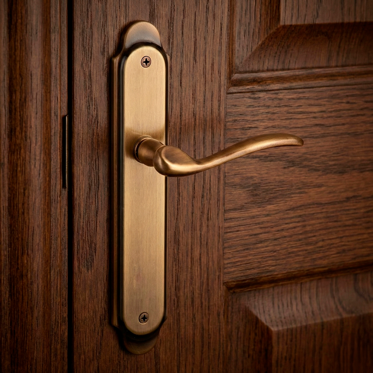 '7001' model door handle with oval zamak plate in leather finish
