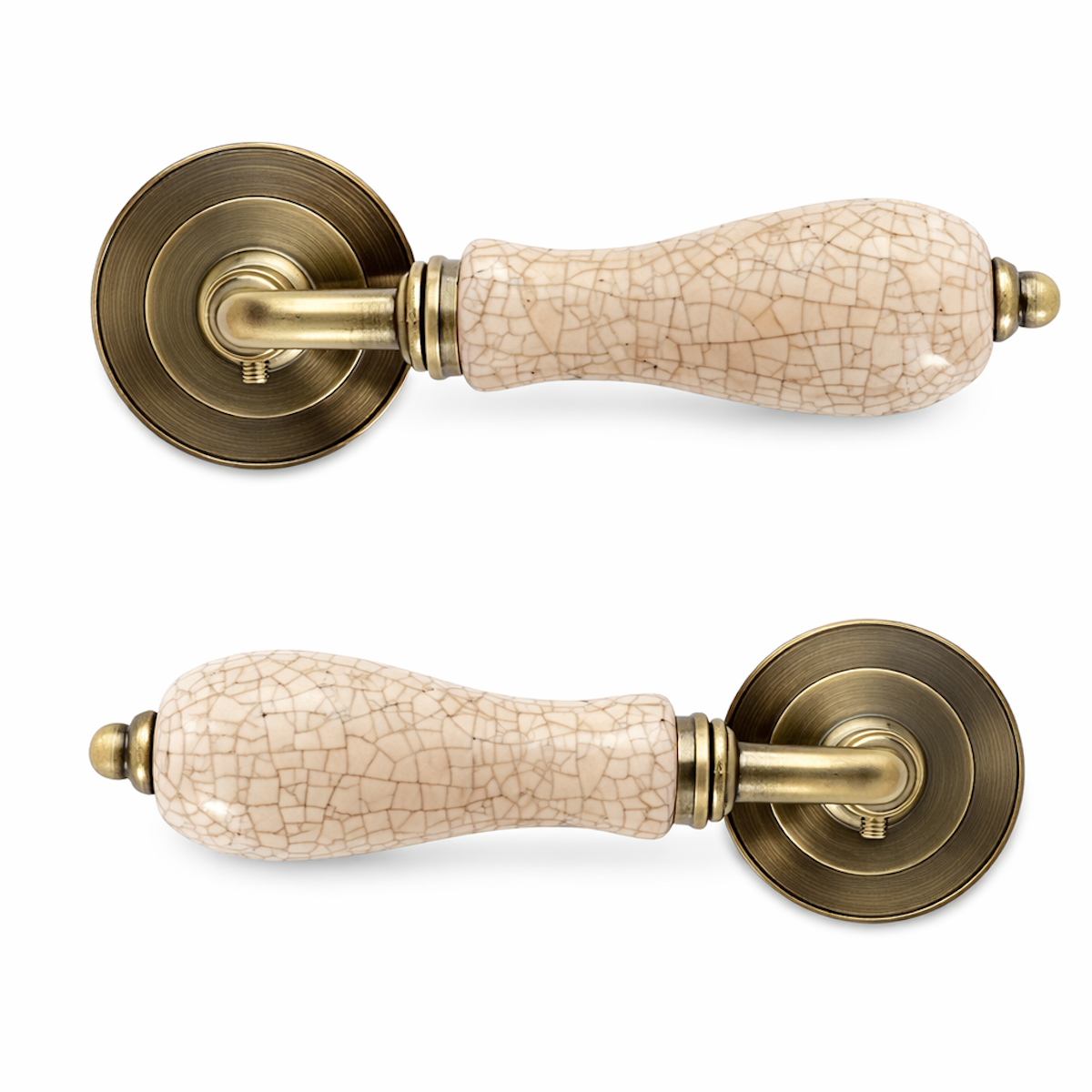 '4008' model aluminum handle with round rosette in leather finish with porcelain