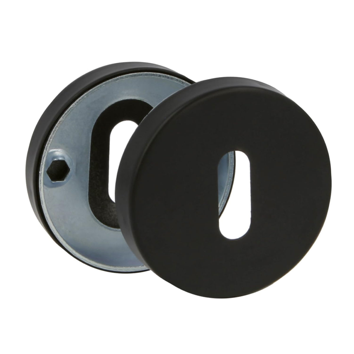 Bocallave oval con roseta redonda de acero inoxidable en níquel satinado ø52 mm para puertas