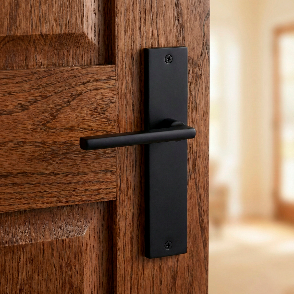 '530' model door handle with a matte black rectangular aluminum plate