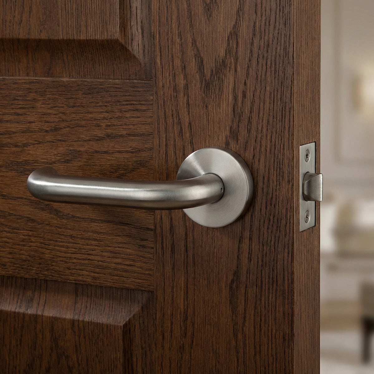 Manilla curva Lyr con roseta redonda de acero Inoxidable para puertas