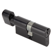 Black cylinder lock with thumbturn and serrated key 30x30
