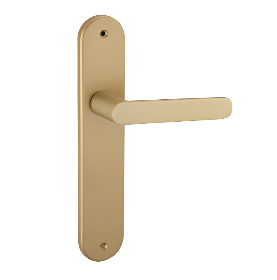 Manilla con placa ovalada de aluminio latonado mate de 250x48 mm