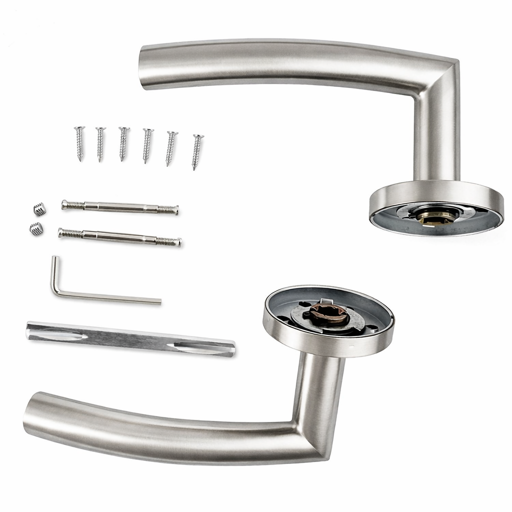 Manilla curva Nix tubular de acero inoxidable con Roseta Redonda para puertas