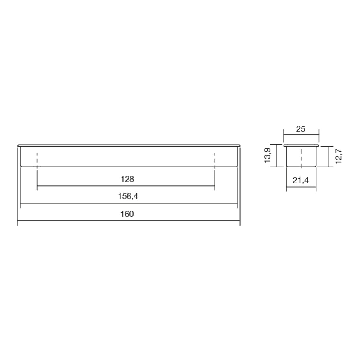 160mm white Clos rectangular recessed pull handle for sliding doors