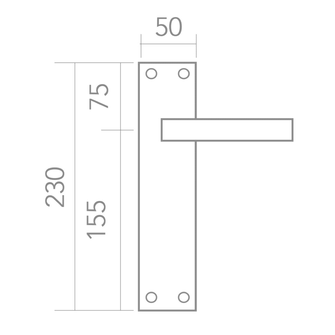 Manilla modelo '810' de zamak con placa rectangular acabado negro para puertas