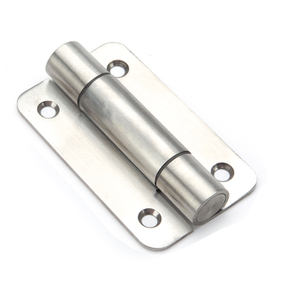 Springless stainless steel hinge with round leaf for sanitary cubicles