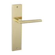 Rectangular rental plate handle in satin gold aluminum