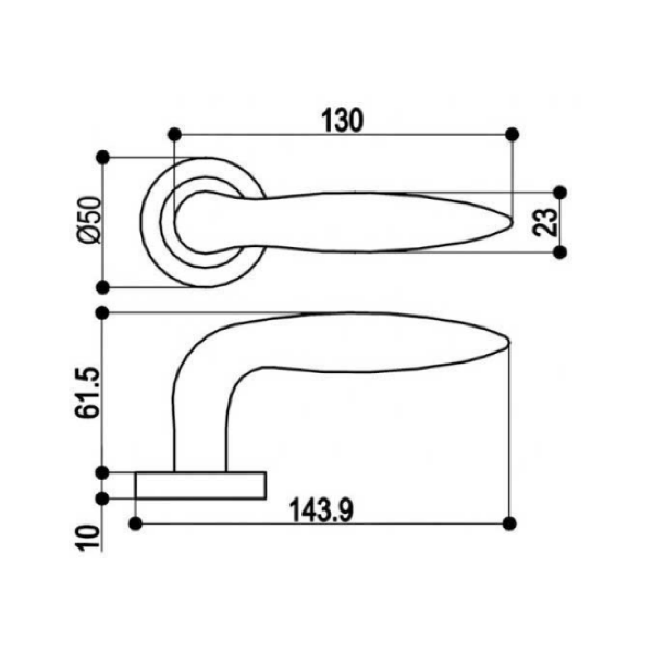 Manilla modelo '1017' de acero inoxidable con roseta redonda maciza para puertas