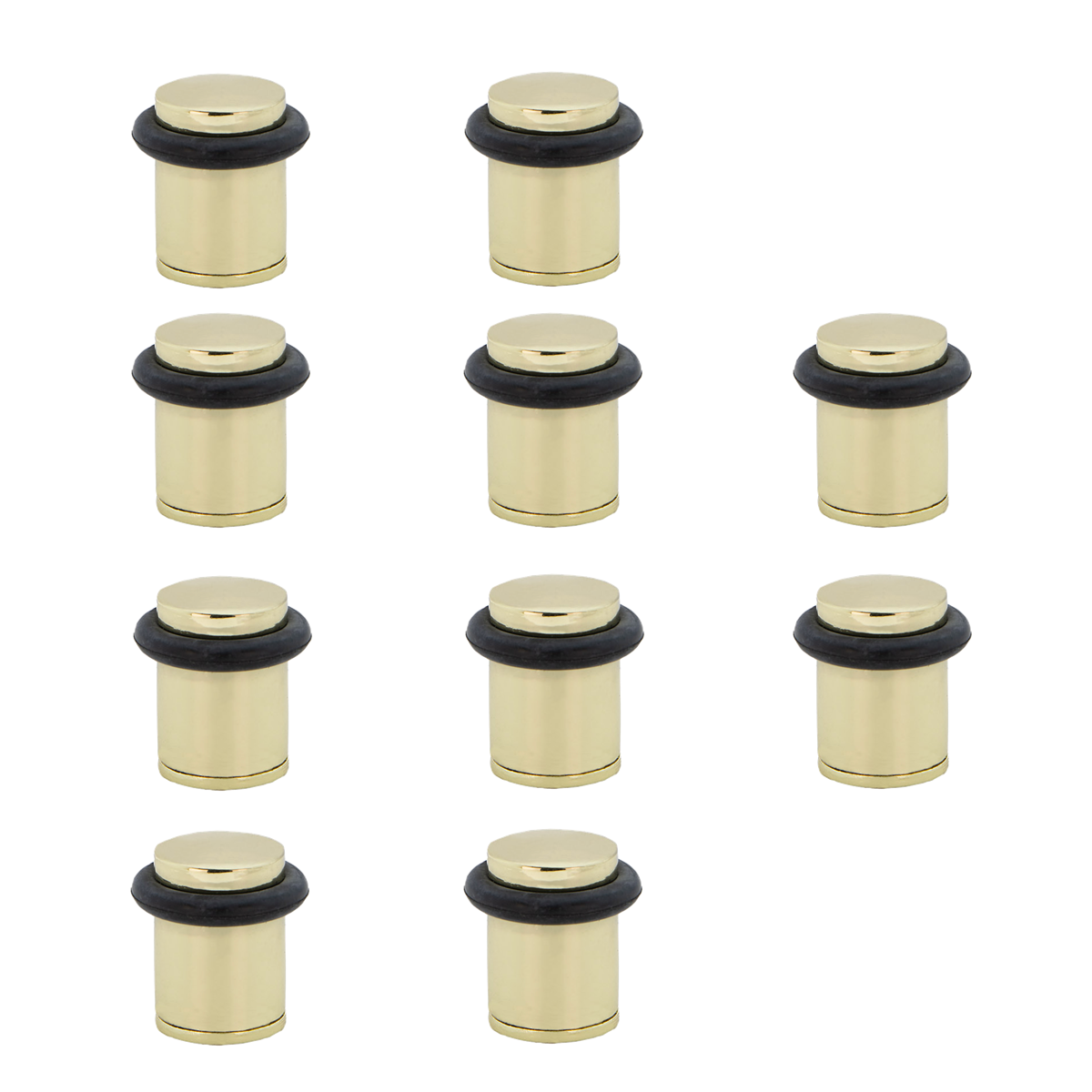 10 gold cylindrical door stops with rubber bumper and 20mm diameter