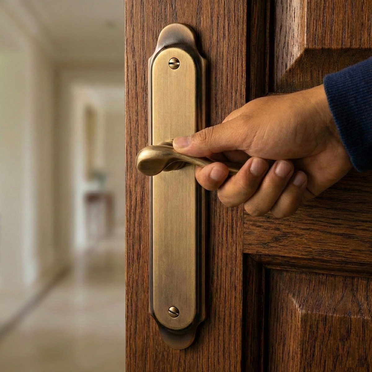'7001' model door handle with oval zamak plate in leather finish