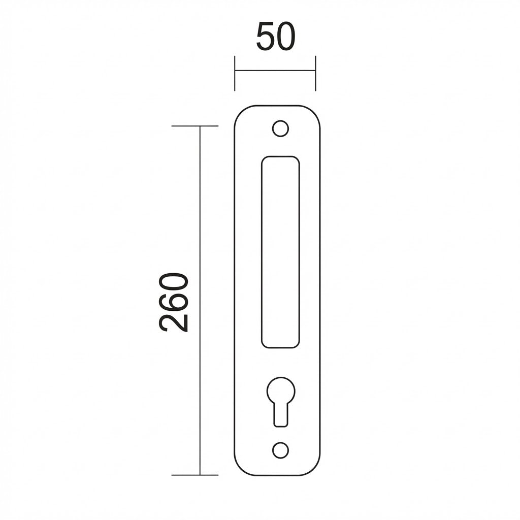 Model 8004 stainless steel pull handle on plate in black finish with keyhole